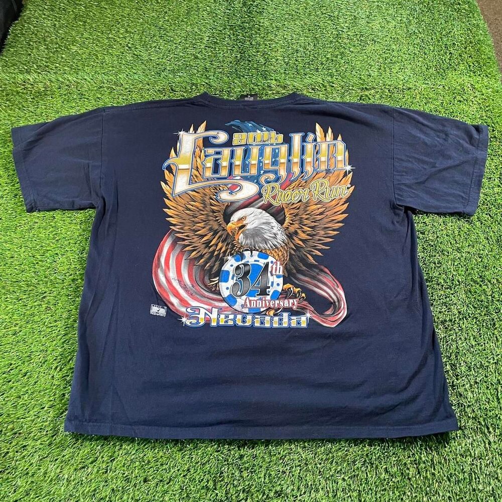 Laughlin River Run 2016 navy graphic eagle American flag t-shirt XL made in USA